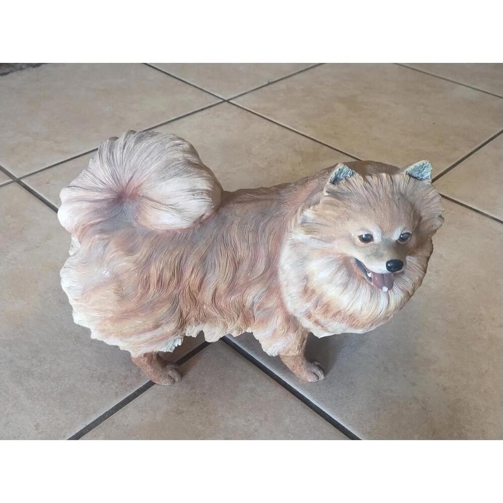 Danbury Mint Pomeranian Dog Statue Large Resin Figure Light Brown 8"